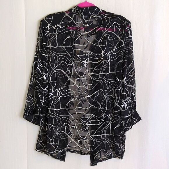 Carol Little Black and White Sheer Print Blouse 2X - Picture 2 of 7